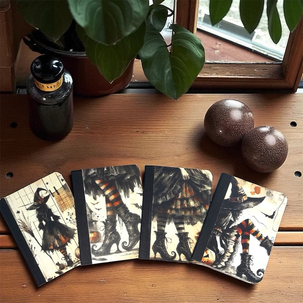 Set of Artistic Witch-Themed Mini Composition Notebooks
